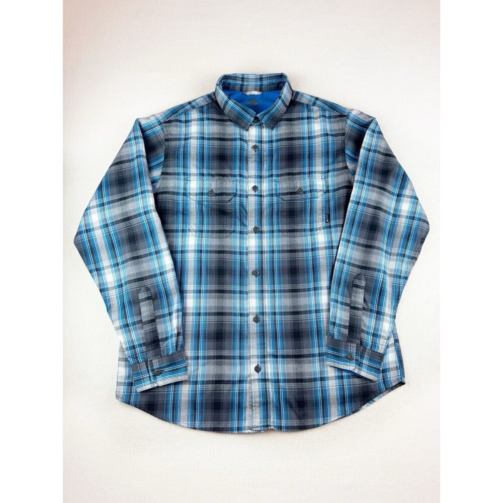 EDDIE BAUER First Ascent Men's Long Sleeve Plaid Blue Gray Hiking Shirt